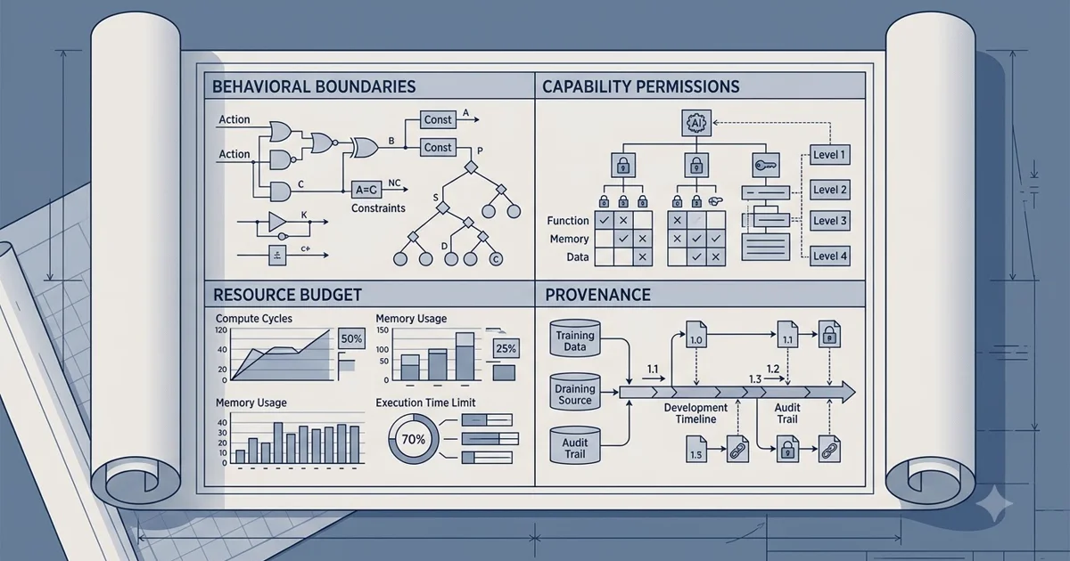 Engineering blueprint of an AI skill showing four contract components