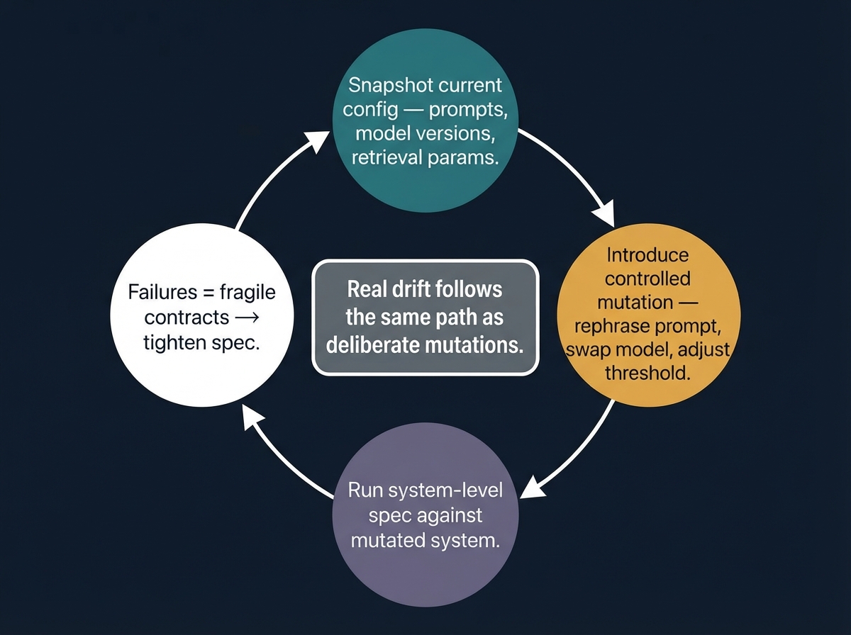 Behavioral mutation testing cycle for agent systems